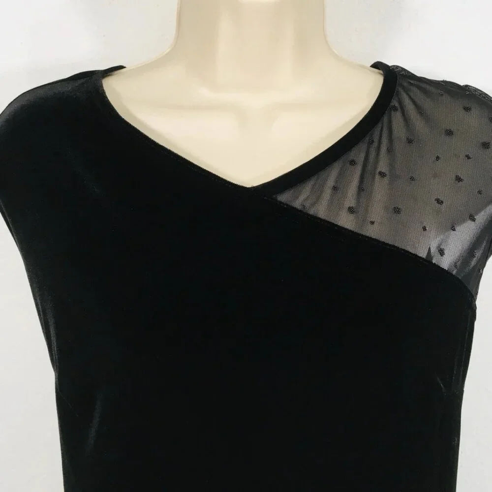 Robbie Bee Stretch Black Velvet Shift Dress Sz 10p Glitter Fairy WhimsyGoth